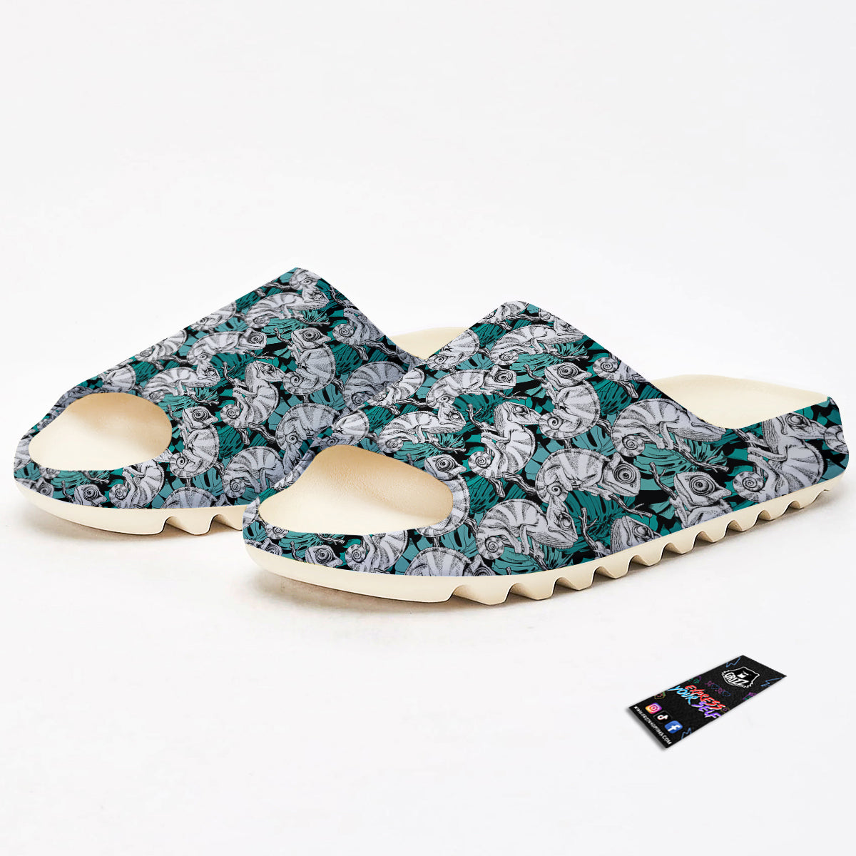 Drawing Chameleon And Monstera Leaf Print Pattern Sandals-grizzshop