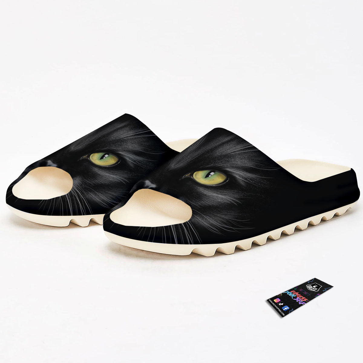 Drawing Portrait Black Cat Print Sandals-grizzshop