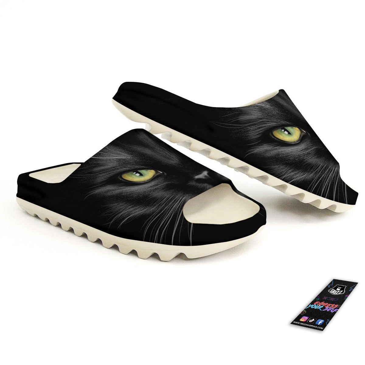 Drawing Portrait Black Cat Print Sandals-grizzshop