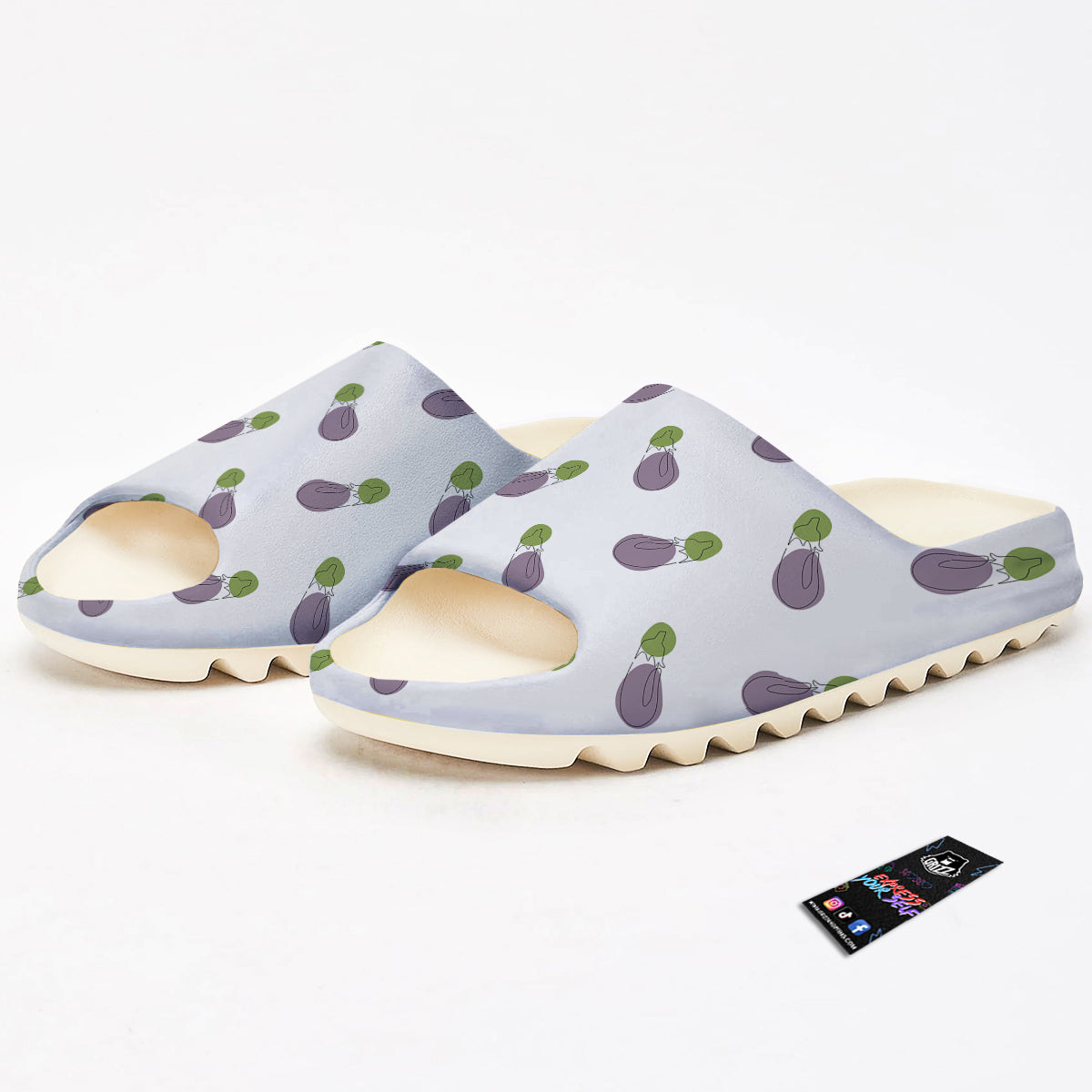 Drawing White Eggplant Print Pattern Sandals-grizzshop