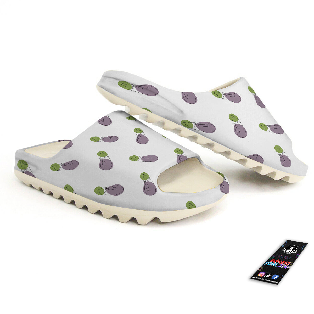 Drawing White Eggplant Print Pattern Sandals-grizzshop