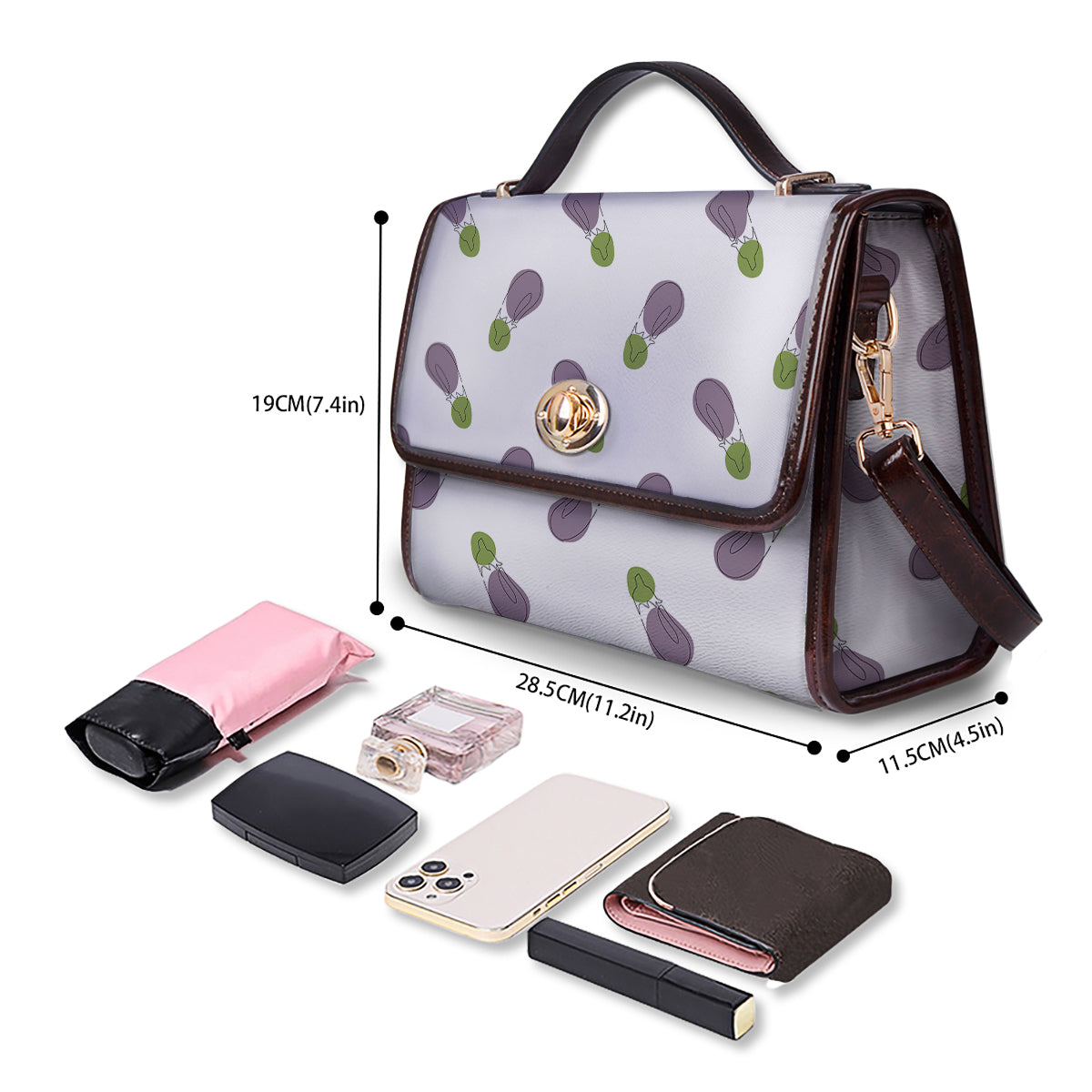 Drawing White Eggplant Print Pattern Women's Satchel Bag