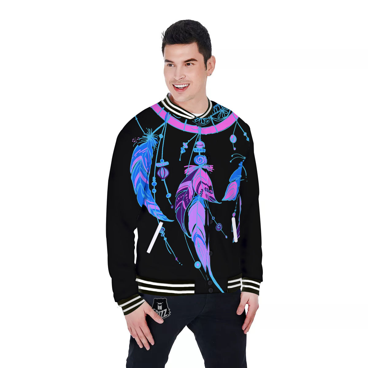 Dream Catcher Blue And Purple Black Print Baseball Jacket-grizzshop
