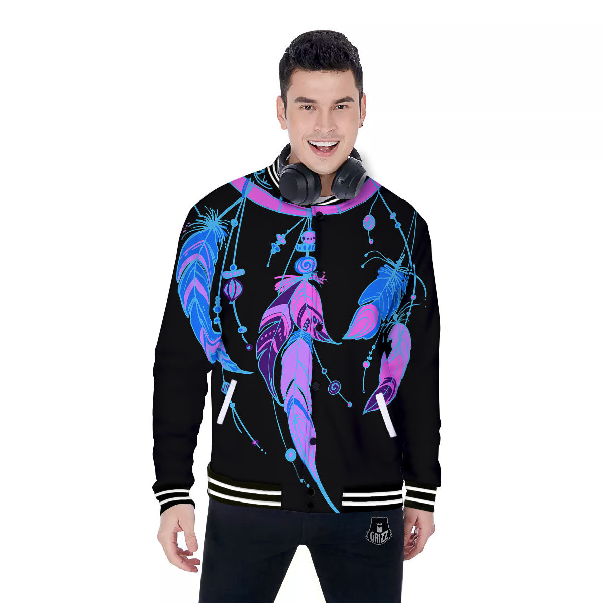 Dream Catcher Blue And Purple Black Print Baseball Jacket-grizzshop