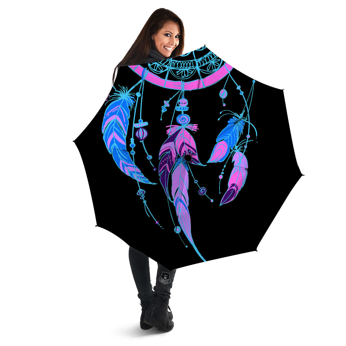 Dream Catcher Blue And Purple Black Print Umbrella-grizzshop