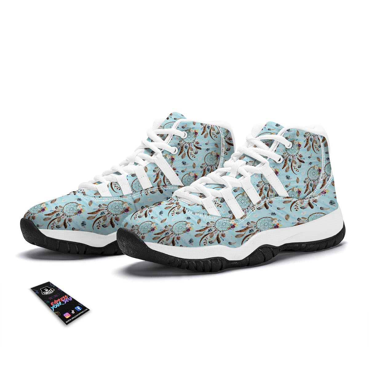 Dream Catcher Blue Feather White Bball Shoes-grizzshop
