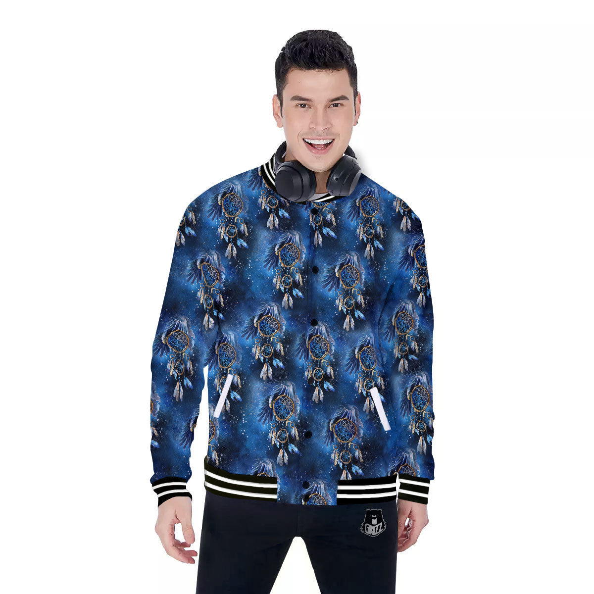 Dream Catcher Blue Galaxy Print Pattern Baseball Jacket-grizzshop