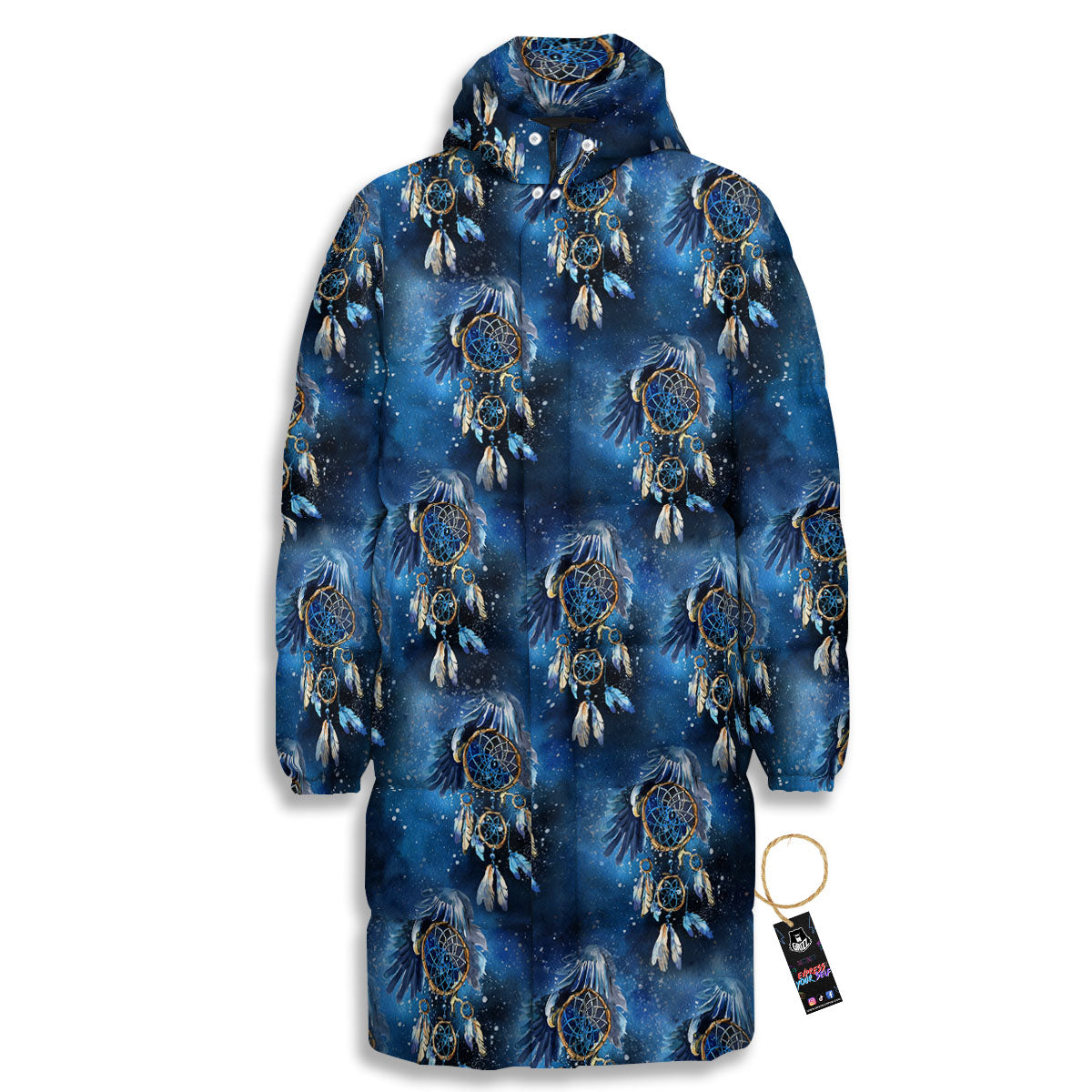 Dream Catcher Blue Galaxy Print Pattern Long Down Jacket