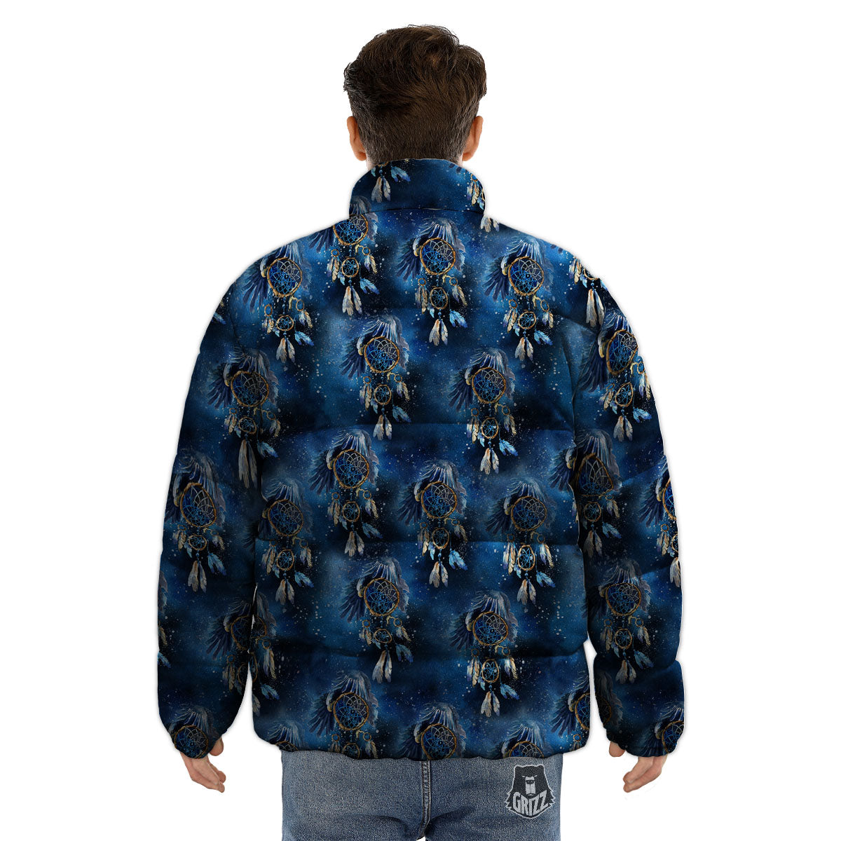 Dream Catcher Blue Galaxy Print Pattern Puffer Jacket-grizzshop