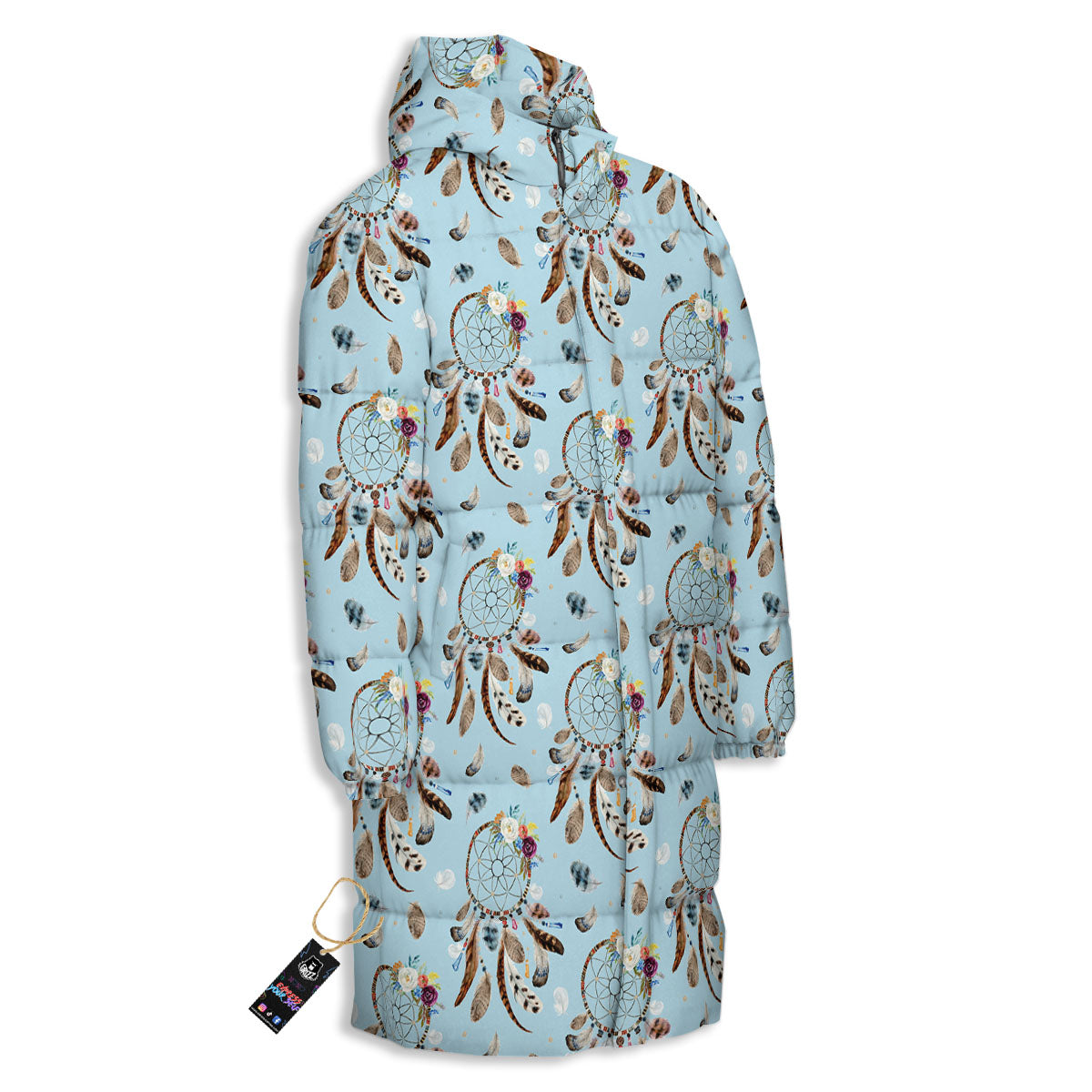 Dream Catcher Blue Indian Print Pattern Long Down Jacket-grizzshop