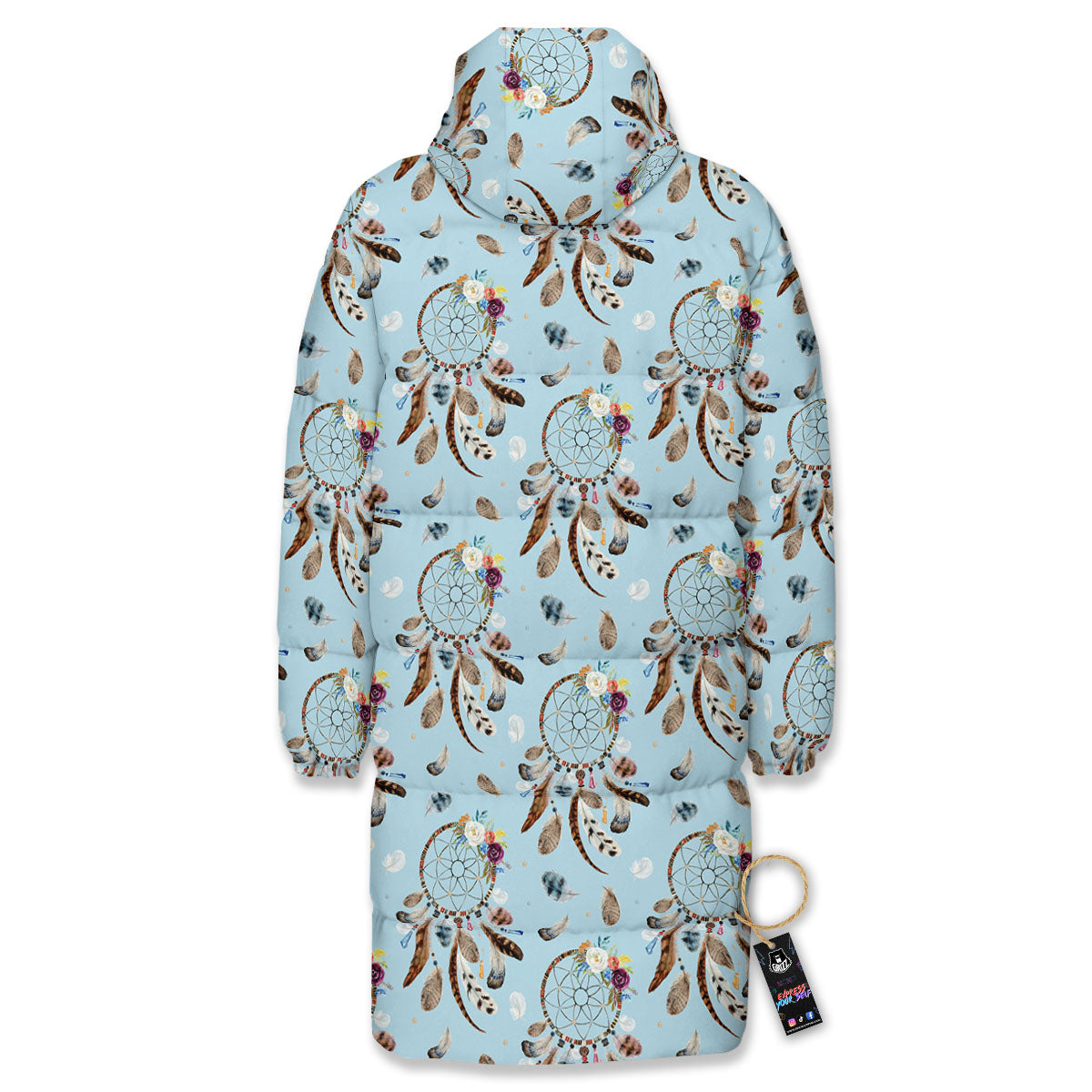Dream Catcher Blue Indian Print Pattern Long Down Jacket-grizzshop