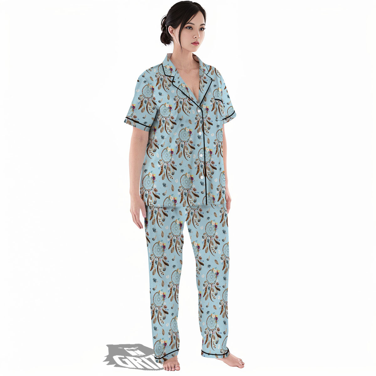 Dream Catcher Blue Indian Print Pattern Women's Pajamas Set-grizzshop