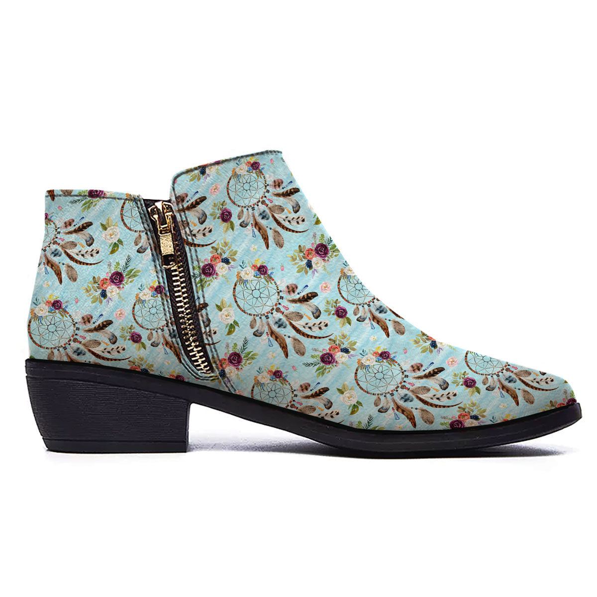 Dream Catcher Blue Native Print Pattern Ankle Boots-grizzshop