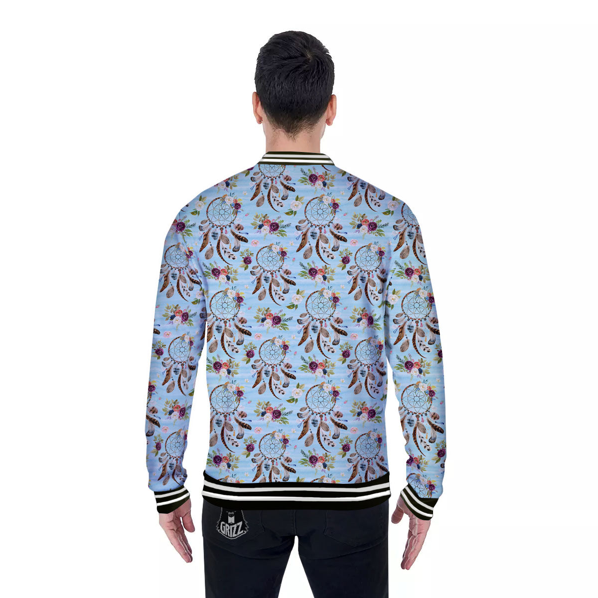 Dream Catcher Blue Native Print Pattern Baseball Jacket-grizzshop