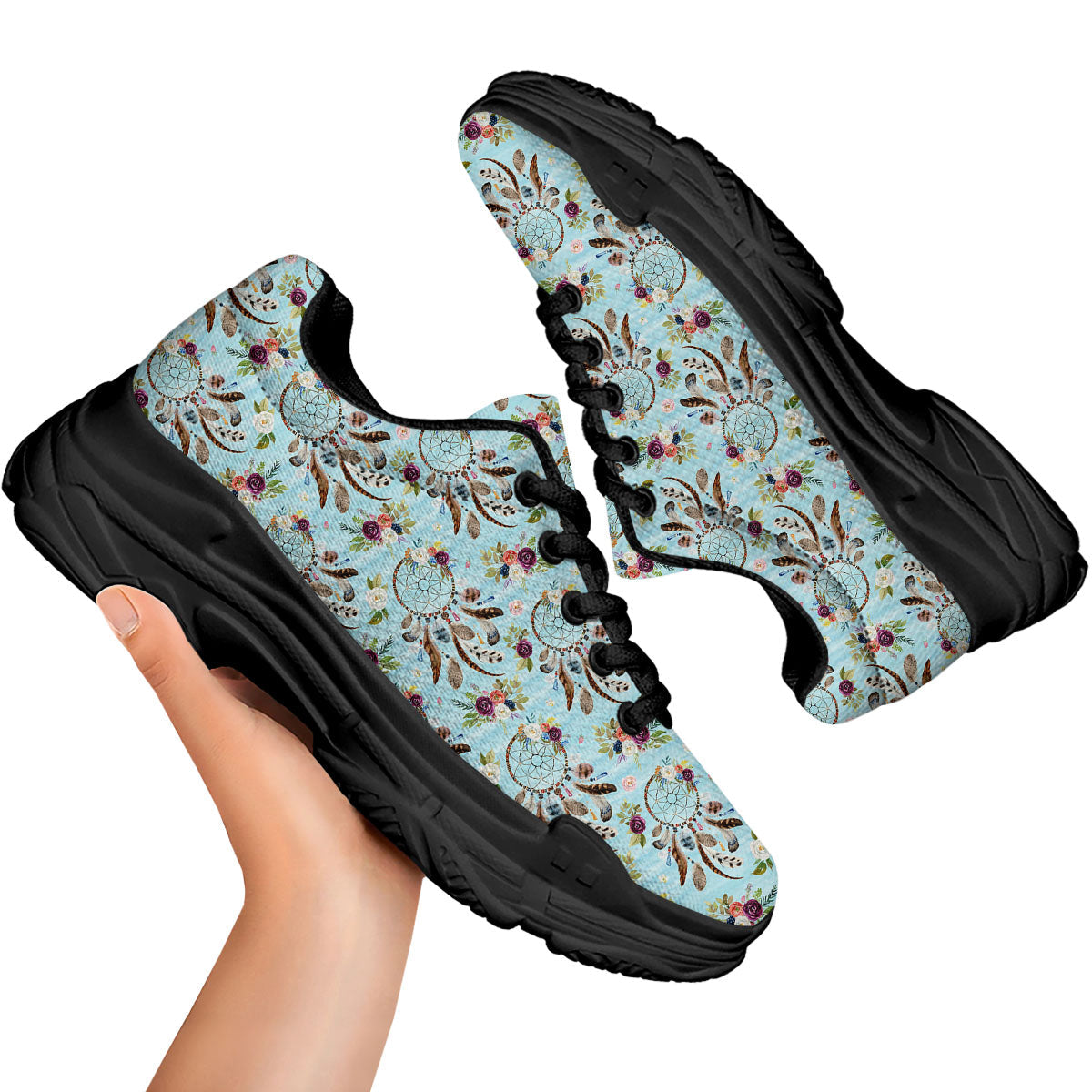 Dream Catcher Blue Native Print Pattern Black Chunky Shoes-grizzshop