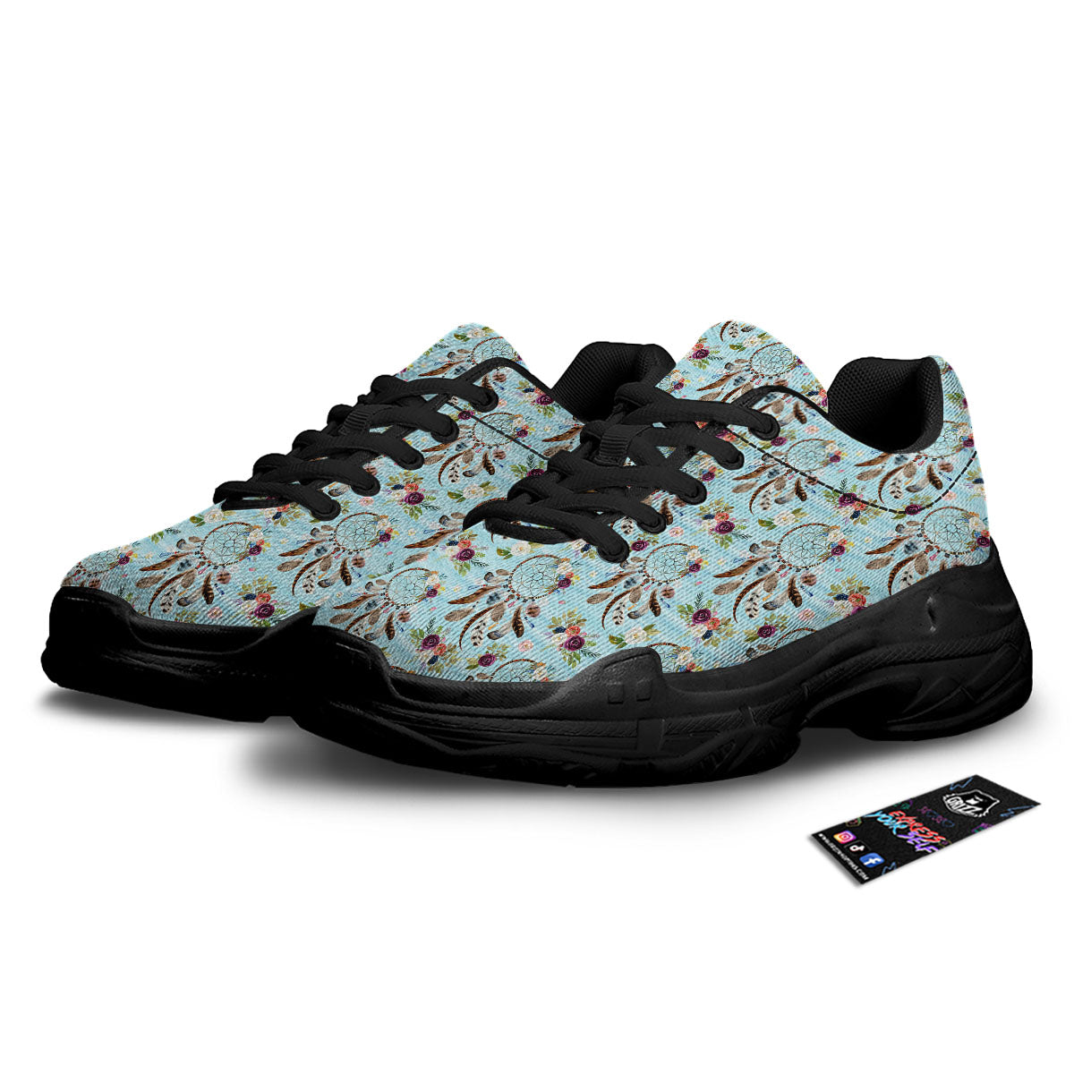 Dream Catcher Blue Native Print Pattern Black Chunky Shoes-grizzshop