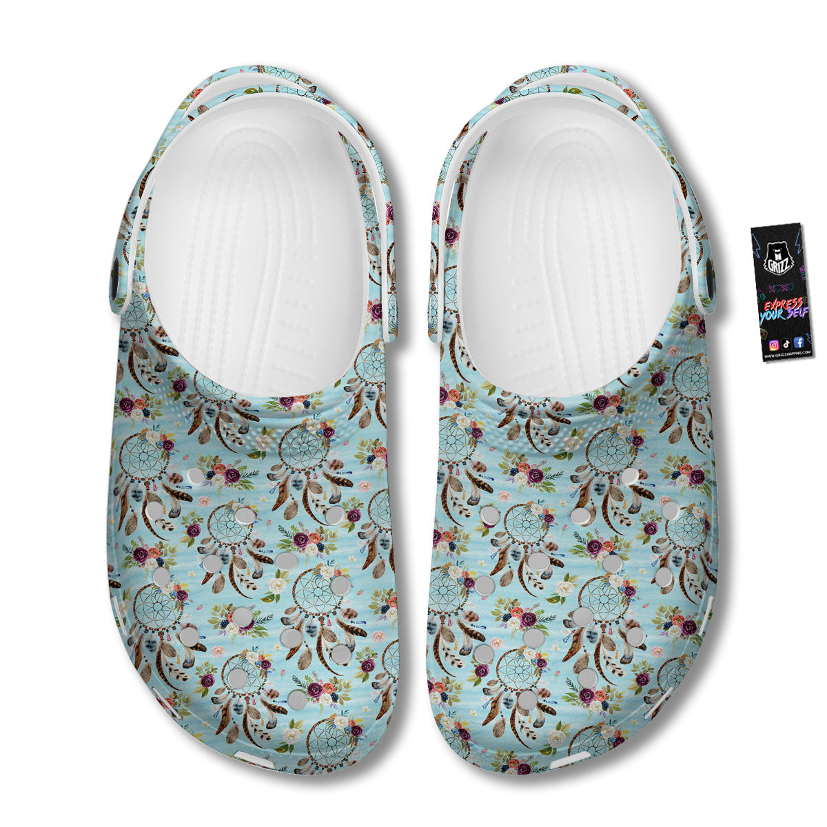 Dream Catcher Blue Native Print Pattern Clog-grizzshop