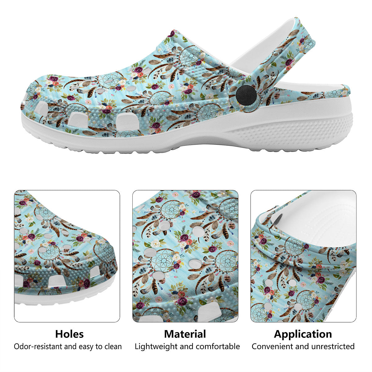 Dream Catcher Blue Native Print Pattern Clog-grizzshop
