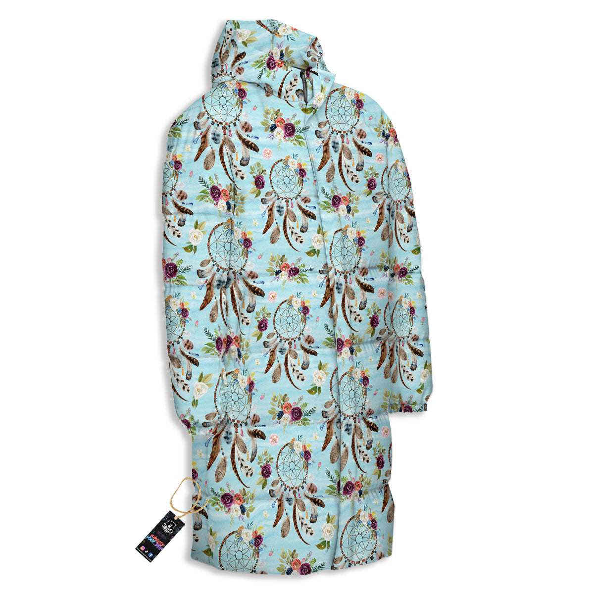 Dream Catcher Blue Native Print Pattern Long Down Jacket-grizzshop