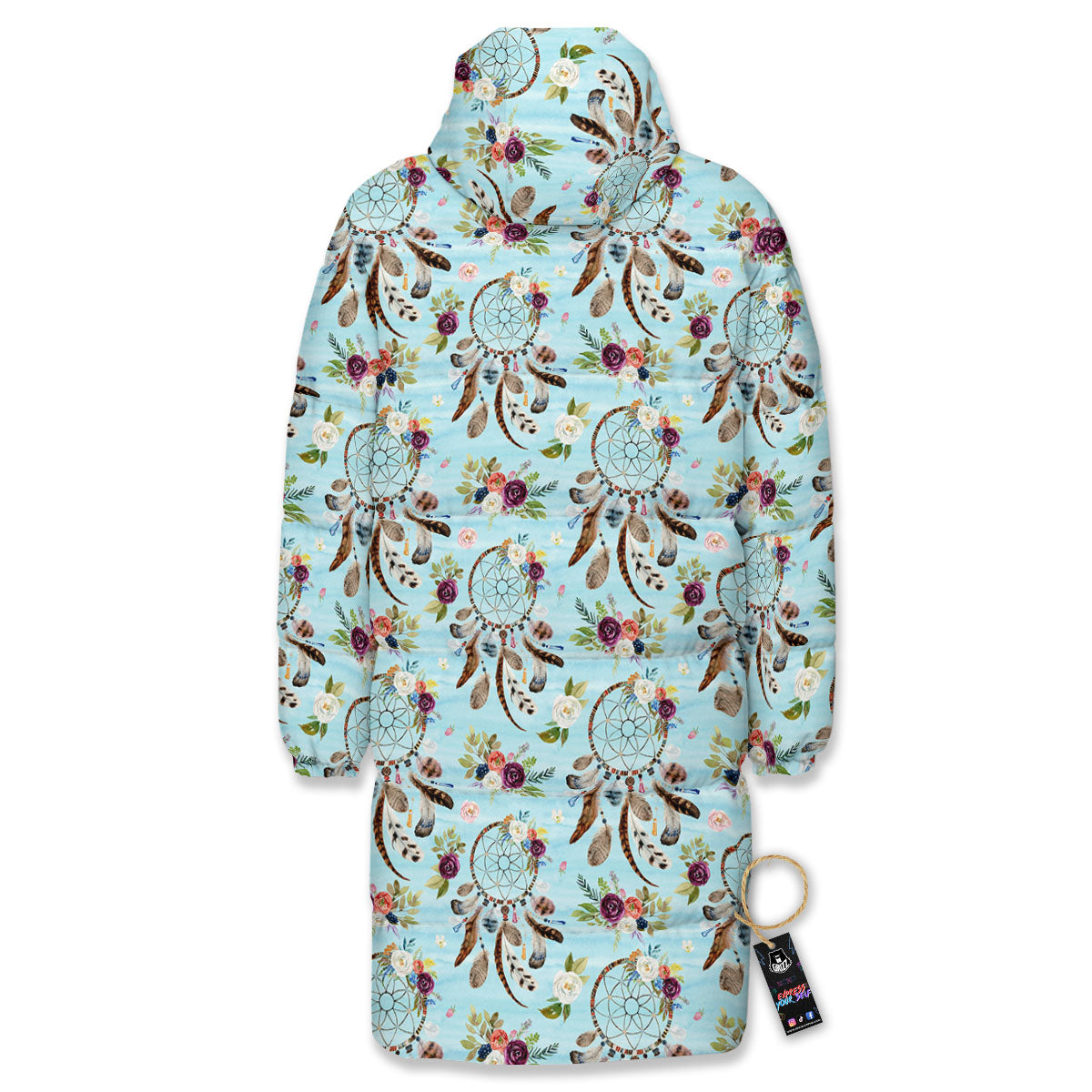 Dream Catcher Blue Native Print Pattern Long Down Jacket-grizzshop