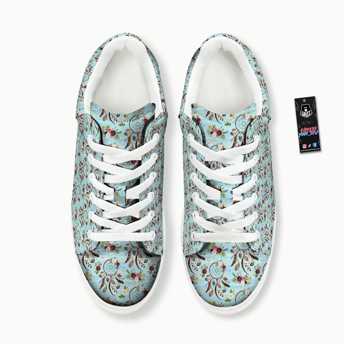 Dream Catcher Blue Native Print Pattern Platform Shoes-grizzshop