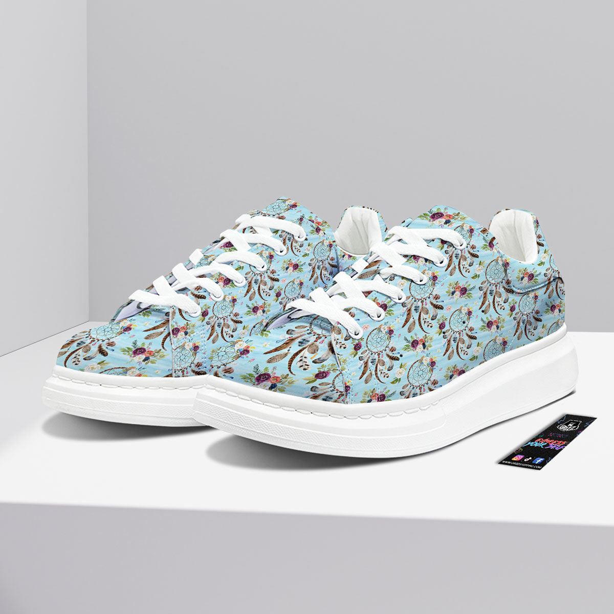 Dream Catcher Blue Native Print Pattern Platform Shoes-grizzshop
