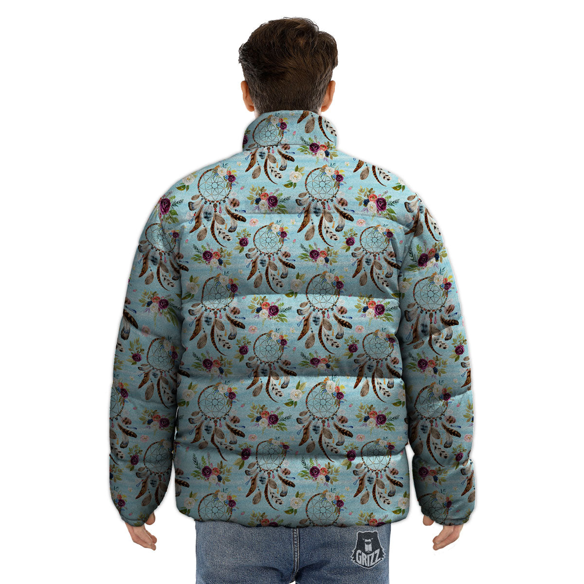 Dream Catcher Blue Native Print Pattern Puffer Jacket-grizzshop