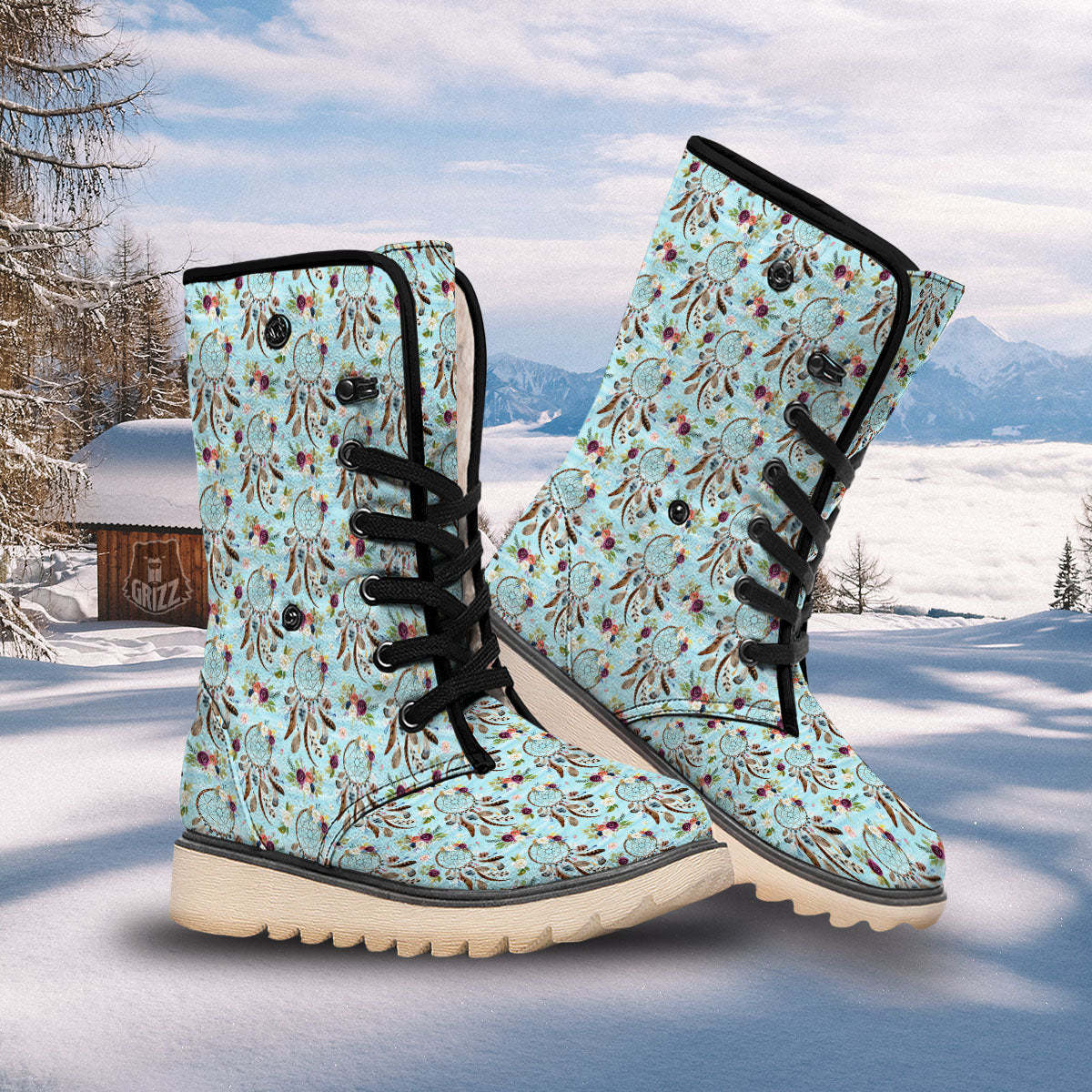 Dream Catcher Blue Native Print Pattern Snow Boots-grizzshop