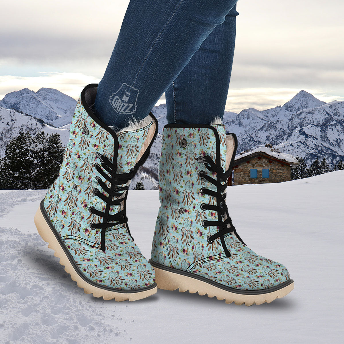 Dream Catcher Blue Native Print Pattern Snow Boots-grizzshop
