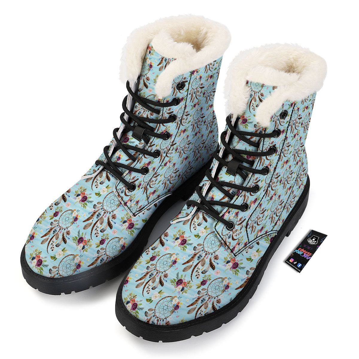 Dream Catcher Blue Native Print Pattern Winter Boots-grizzshop