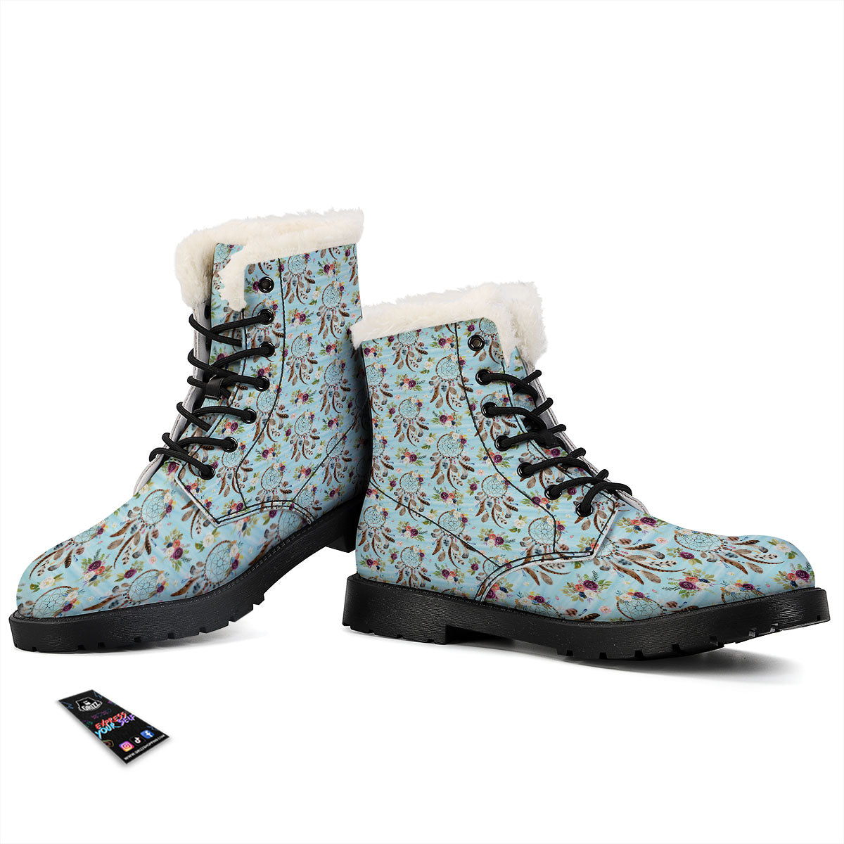Dream Catcher Blue Native Print Pattern Winter Boots-grizzshop