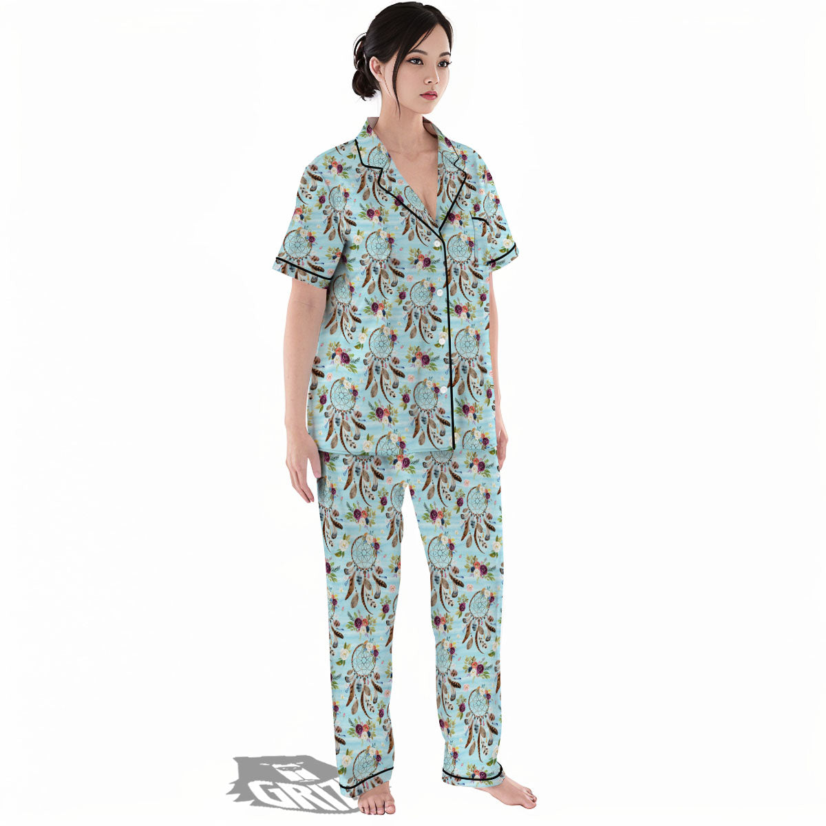 Dream Catcher Blue Native Print Pattern Women's Pajamas Set-grizzshop