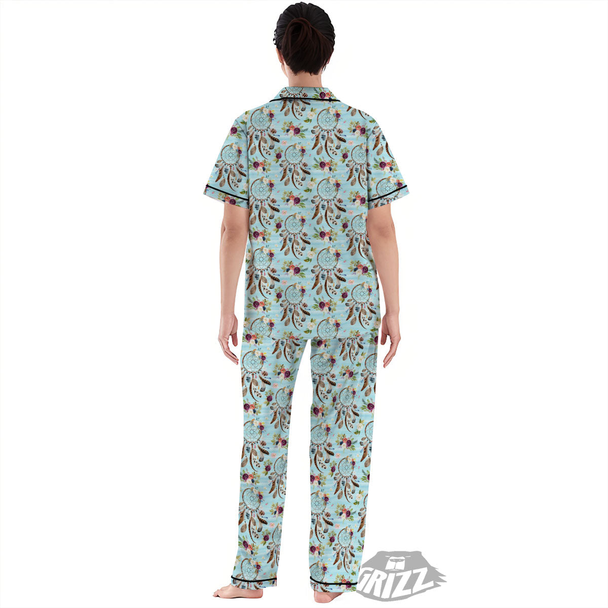 Dream Catcher Blue Native Print Pattern Women's Pajamas Set-grizzshop