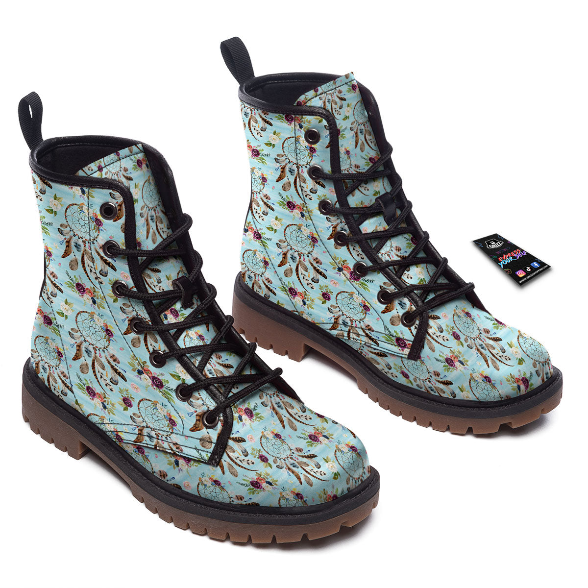 Dream Catcher Blue Native Print Pattern Work Boots-grizzshop