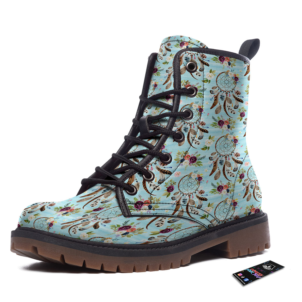 Dream Catcher Blue Native Print Pattern Work Boots-grizzshop