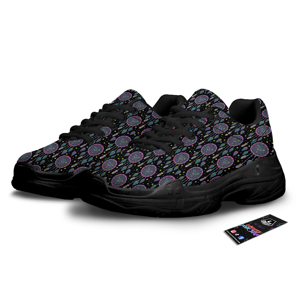 Dream Catcher Boho Print Pattern Black Chunky Shoes-grizzshop