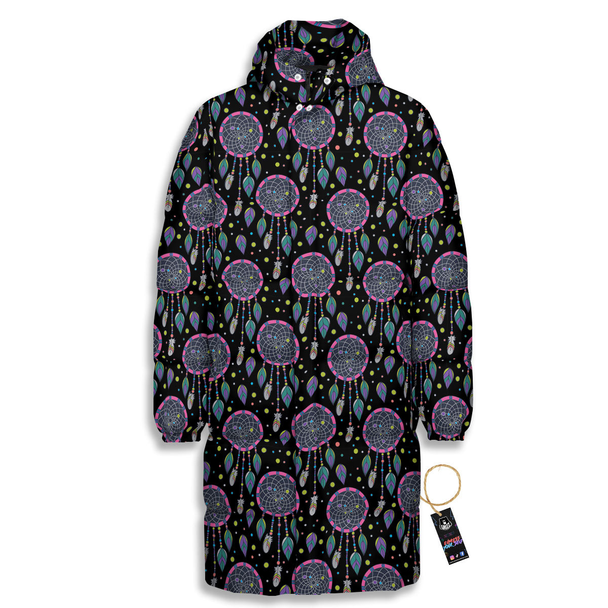 Dream Catcher Boho Print Pattern Long Down Jacket-grizzshop