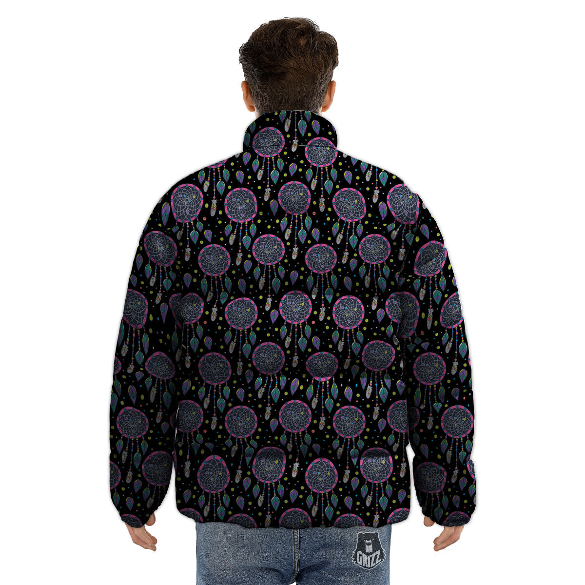 Dream Catcher Boho Print Pattern Puffer Jacket-grizzshop