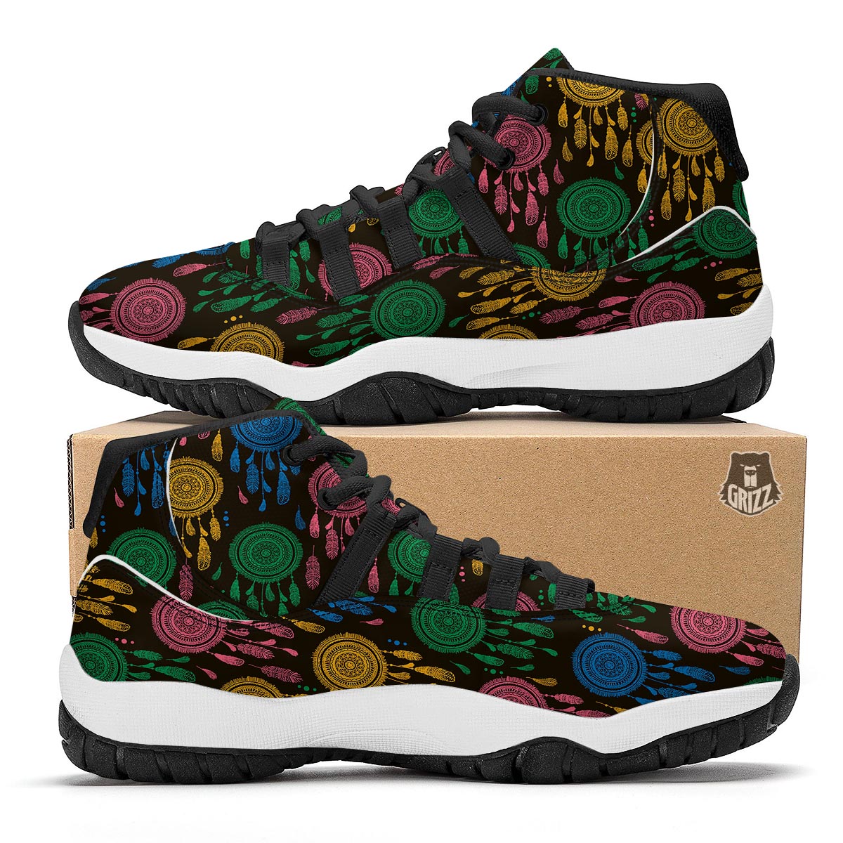 Dream Catcher Colorful Feather Black Bball Shoes-grizzshop