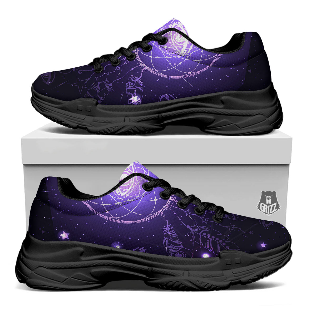 Dream Catcher Constellation Native Print Black Chunky Shoes-grizzshop