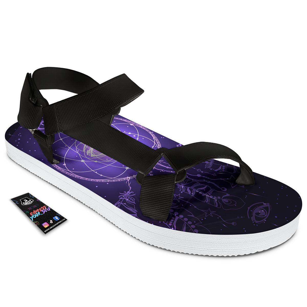 Dream Catcher Constellation Native Print Black Open Toe Sandals-grizzshop