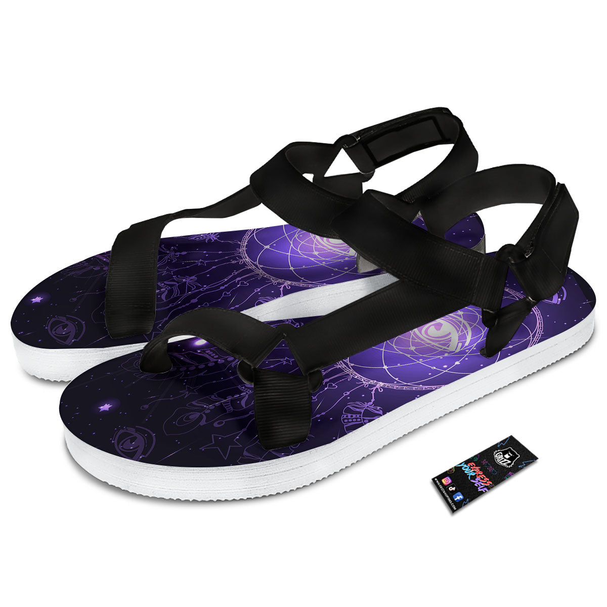 Dream Catcher Constellation Native Print Black Open Toe Sandals-grizzshop