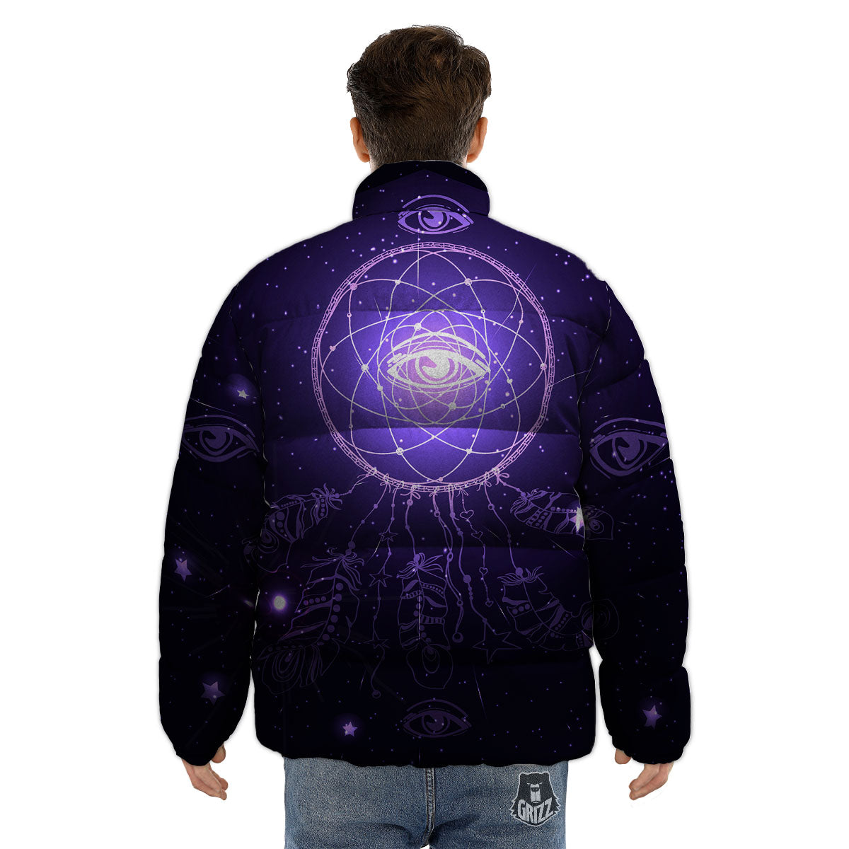 Dream Catcher Constellation Native Print Puffer Jacket-grizzshop