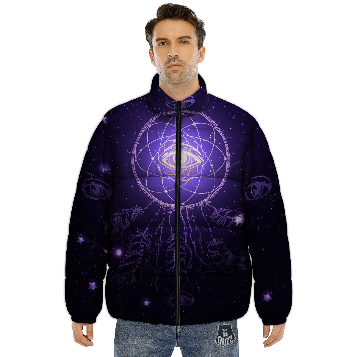 Dream Catcher Constellation Native Print Puffer Jacket-grizzshop