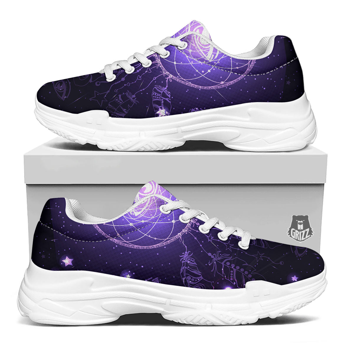 Dream Catcher Constellation Native Print White Chunky Shoes-grizzshop