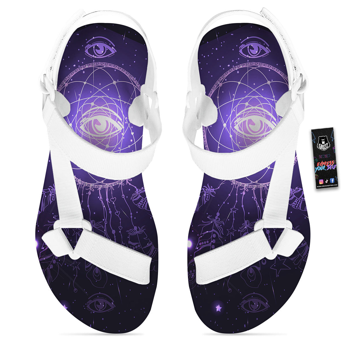 Dream Catcher Constellation Native Print White Open Toe Sandals-grizzshop