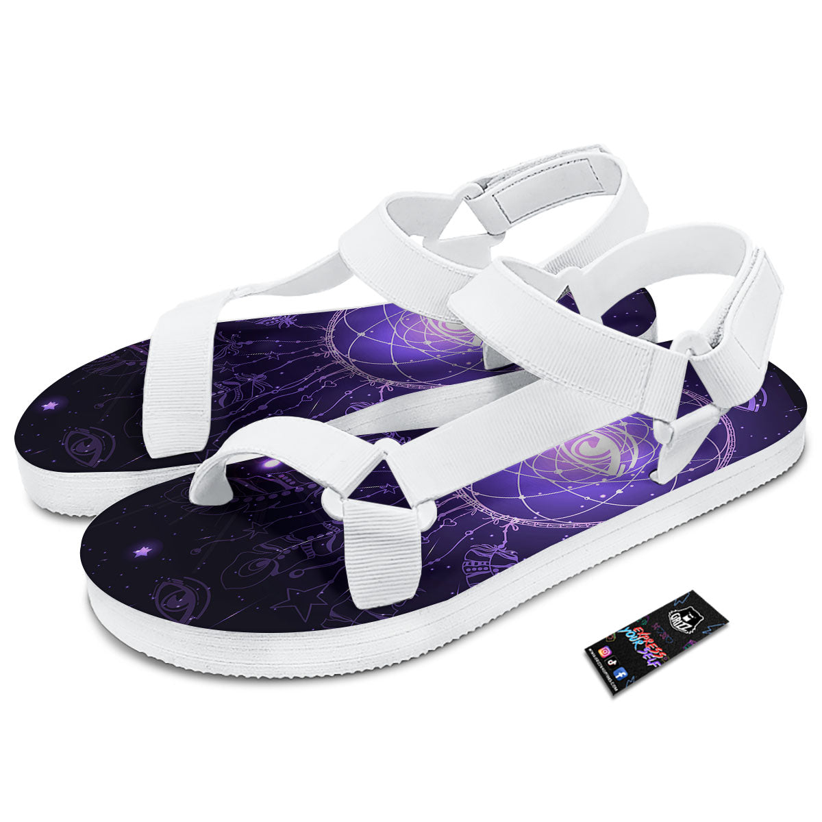 Dream Catcher Constellation Native Print White Open Toe Sandals-grizzshop