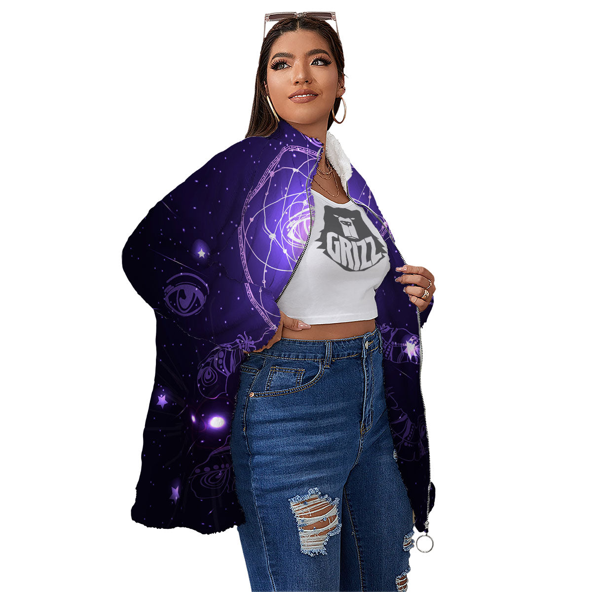Dream Catcher Constellation Native Print Women's Sherpa Jacket-grizzshop