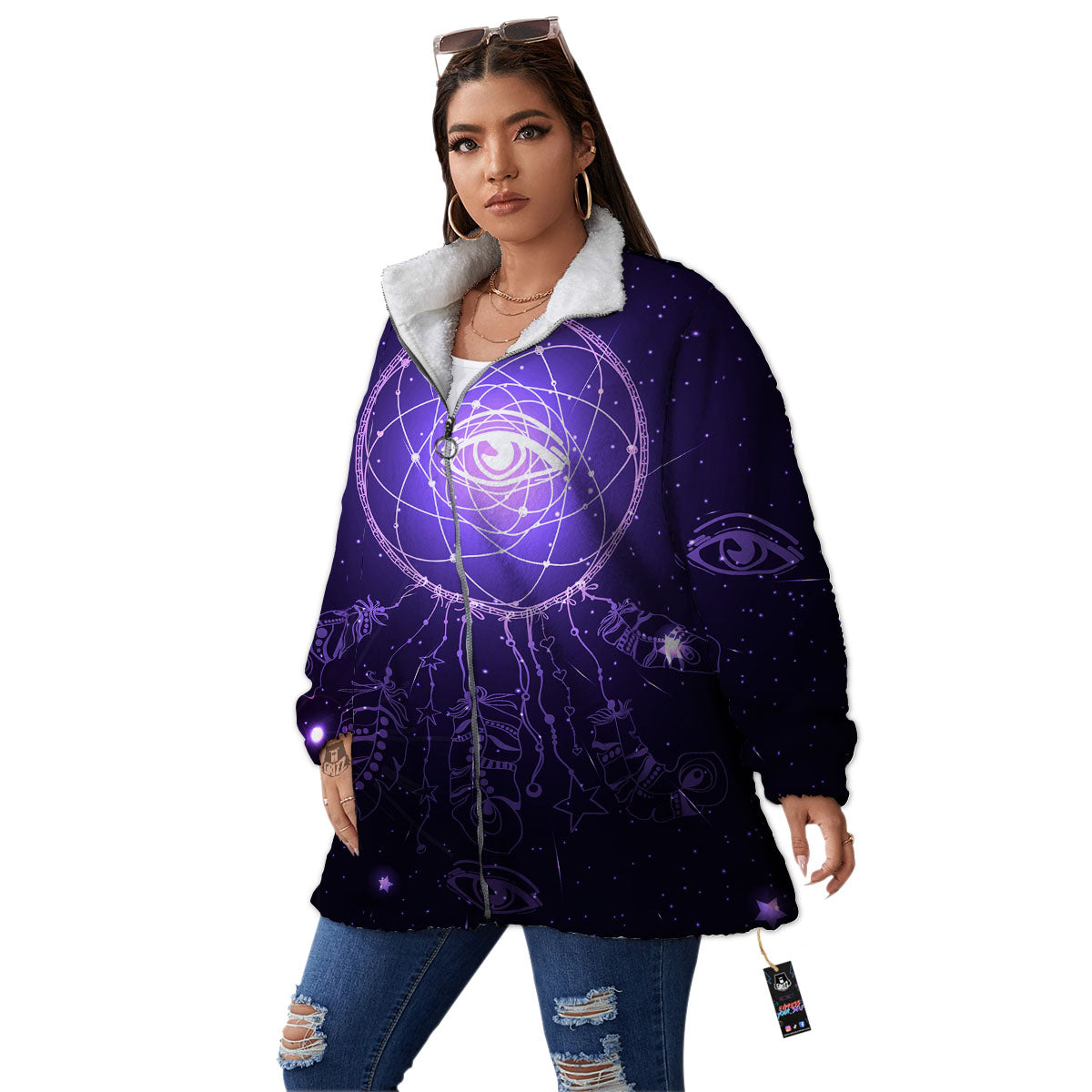 Dream Catcher Constellation Native Print Women's Sherpa Jacket-grizzshop