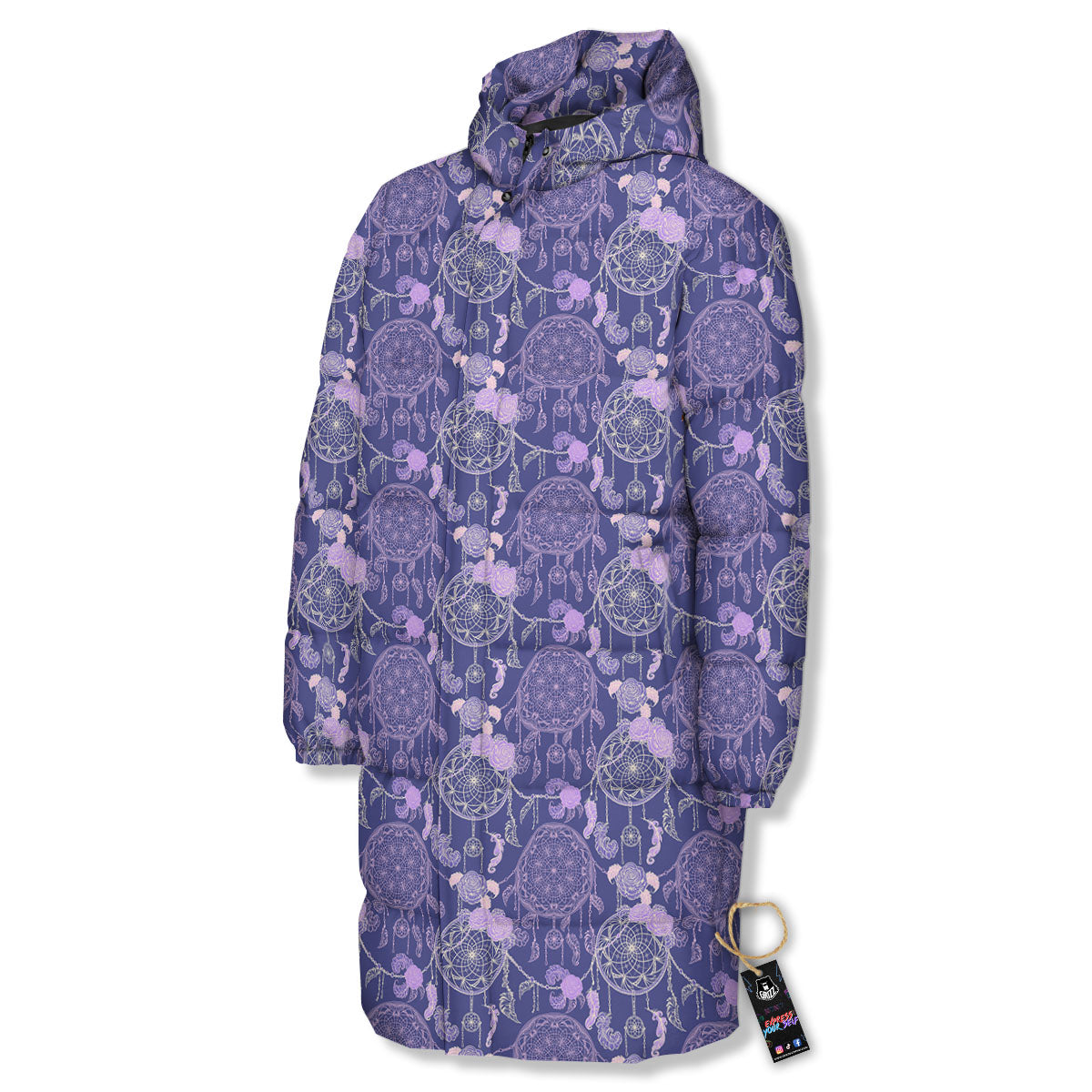 Dream Catcher Floral Print Pattern Long Down Jacket-grizzshop